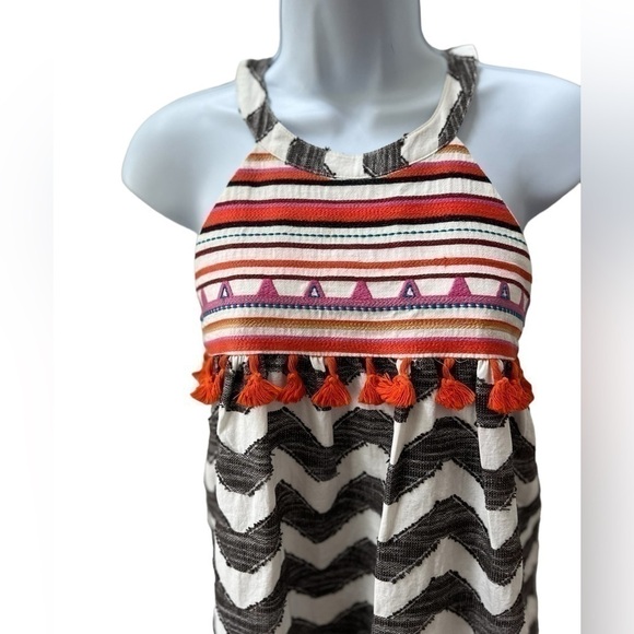 Anthropologie THML Embroidered Dress Sleeveless XS Chevron  Lined Spring Summer - Picture 4 of 11